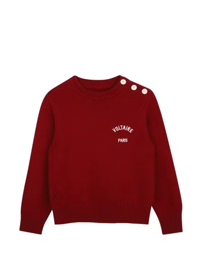 Zadig & Voltaire Kids Burgundy Logo-print Sweate In Red