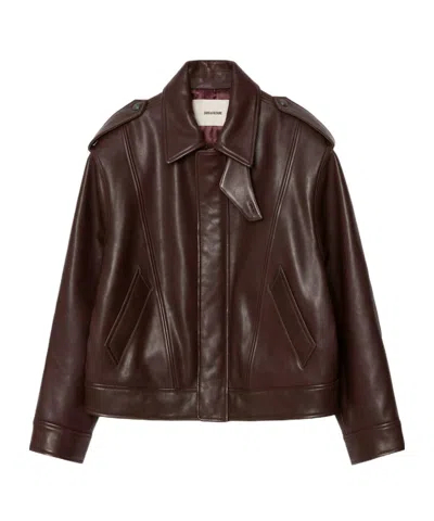 Zadig & Voltaire Womens Burgundy Kimo Leather Jacket In Brown