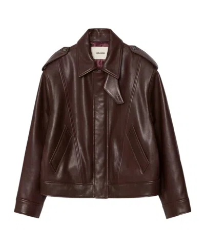 Zadig & Voltaire Womens Burgundy Kimo Leather Jacket In Brown