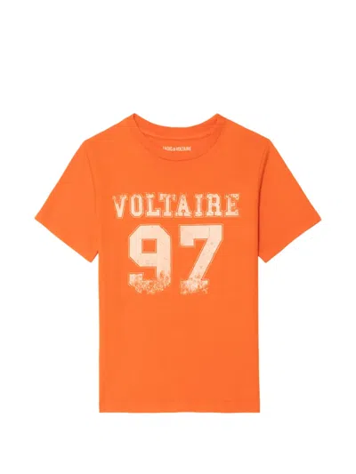 Zadig & Voltaire Kids' Kitac Short-sleeve T-shirt In Orange