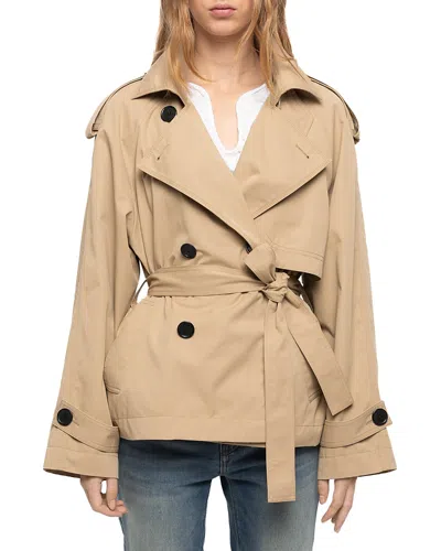 Zadig & Voltaire Kivana Cotton Belted Trench Jacket In Nude