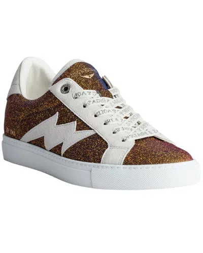 Zadig & Voltaire La Flash Sparkle Leather Sneaker In Brown