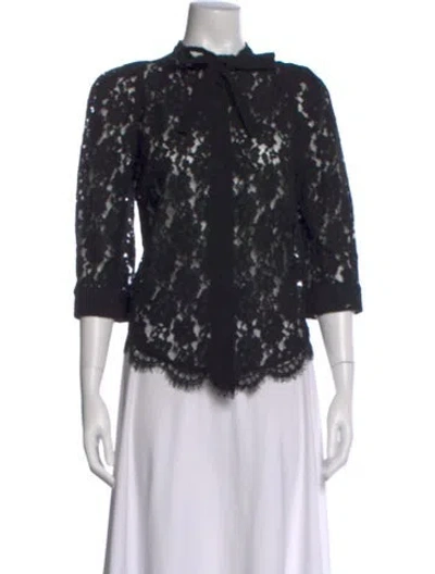 Pre-owned Zadig & Voltaire Lace Pattern Tie Neck Blouse In Black