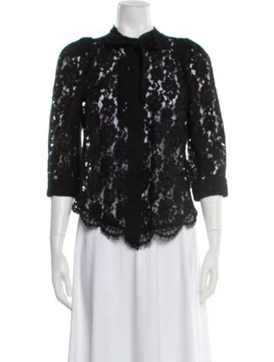Pre-owned Zadig & Voltaire Lace Pattern Tie Neck Blouse In Black