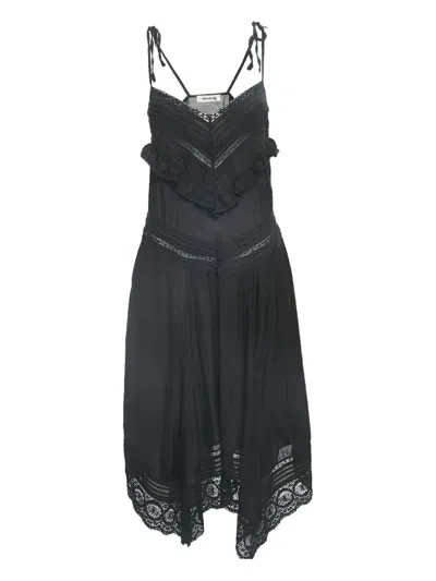 Pre-owned Zadig & Voltaire Lace-trim Asymmetric Dress In Black