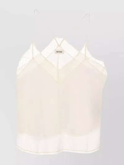 Zadig & Voltaire Lace Trim Spaghetti Strap Top In White