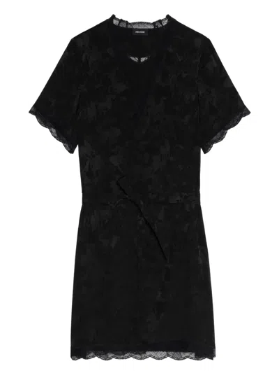 Zadig & Voltaire Lace-trimmed Floral-print Mini Dress In Black