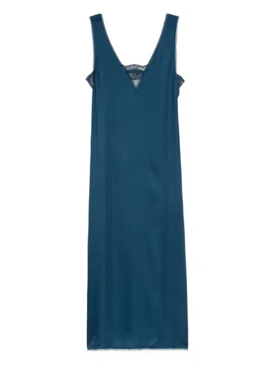 Zadig & Voltaire Lace-trimmed Slip Midi Dress In Blue