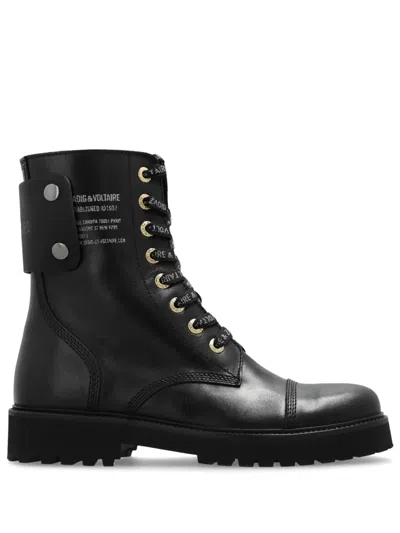 Zadig & Voltaire Lace-up Leather Ankle Boots In Black