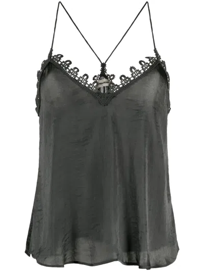 Zadig & Voltaire Lace-up Satin Top In Grey