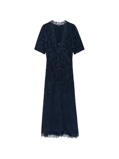 Zadig & Voltaire Womens Encre Redox Jacquard Silk Midi Dress Xs In Black