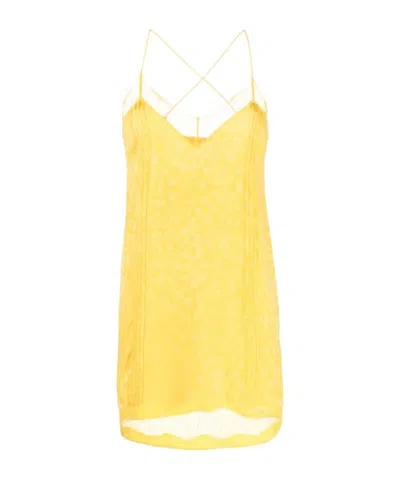 Zadig & Voltaire Lace-trim Silk-jacquard Minidress In Yellow