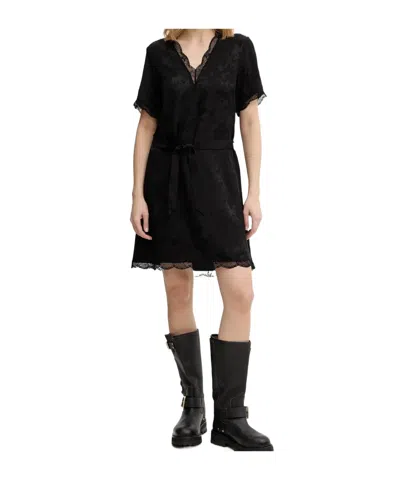 Zadig & Voltaire Lace-trimmed Floral-print Mini Dress In Black