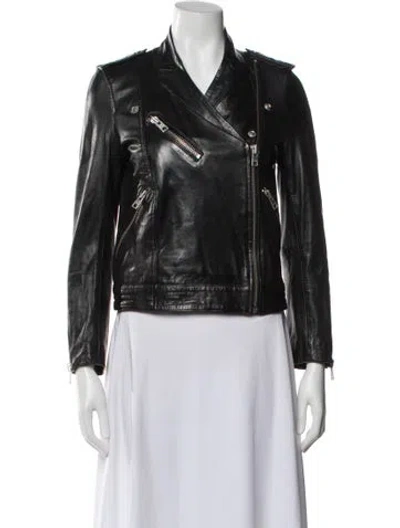 Pre-owned Zadig & Voltaire Lamb Leather Biker Jacket In Black
