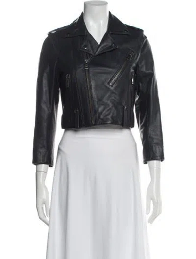 Pre-owned Zadig & Voltaire Lamb Leather Biker Jacket In Blue