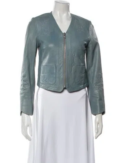 Pre-owned Zadig & Voltaire Lamb Leather Biker Jacket In Blue