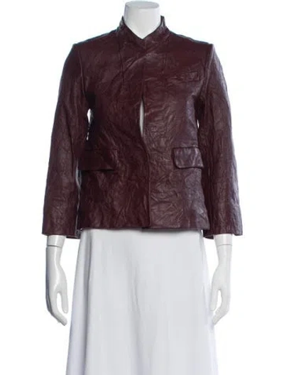 Pre-owned Zadig & Voltaire Lamb Leather Biker Jacket In Burgundy