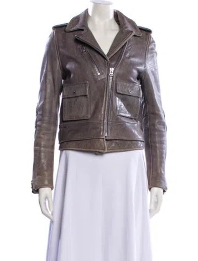 Pre-owned Zadig & Voltaire Lamb Leather Biker Jacket In Gray