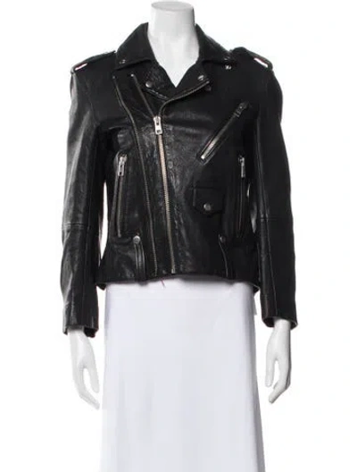 Pre-owned Zadig & Voltaire Lamb Leather Biker Jacket In Gray