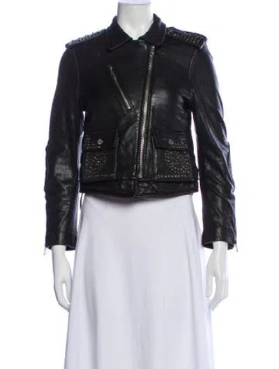 Pre-owned Zadig & Voltaire Lamb Leather Biker Jacket In Gray