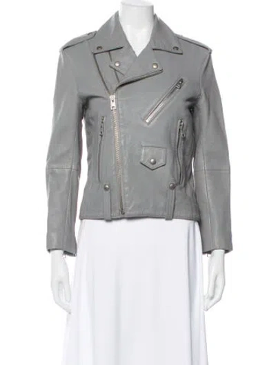 Pre-owned Zadig & Voltaire Lamb Leather Biker Jacket In Gray