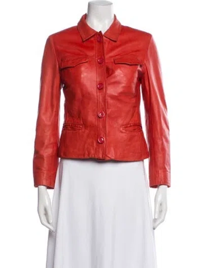 Pre-owned Zadig & Voltaire Lamb Leather Biker Jacket In Orange