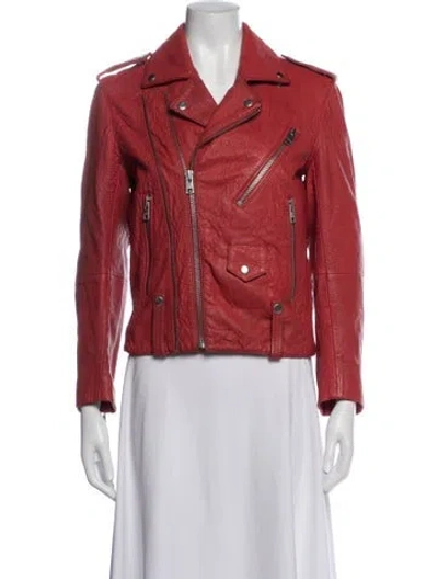Pre-owned Zadig & Voltaire Lamb Leather Biker Jacket In Red