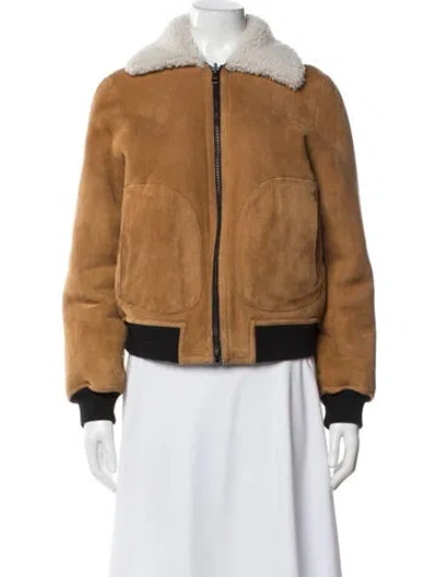 Pre-owned Zadig & Voltaire Lamb Leather Bomber Jacket In Brown