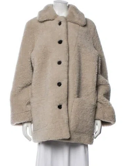 Pre-owned Zadig & Voltaire Lamb Leather Faux Fur Coat In Neutrals