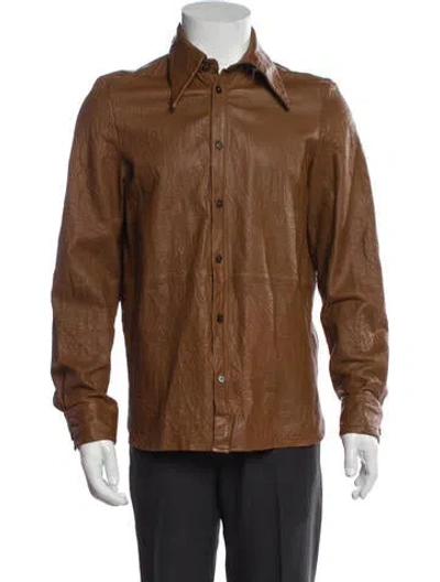 Pre-owned Zadig & Voltaire Lamb Leather Long Sleeve Shirt In Brown
