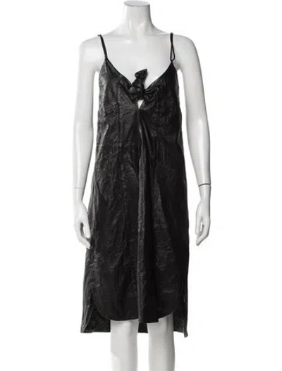 Pre-owned Zadig & Voltaire Lamb Leather Midi Length Dress In Black