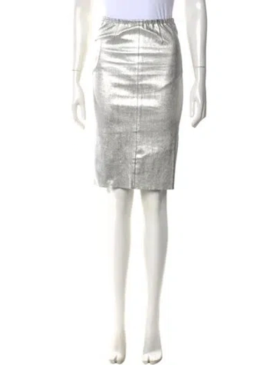 Pre-owned Zadig & Voltaire Lamb Leather Midi Length Skirt In Metallic/silver