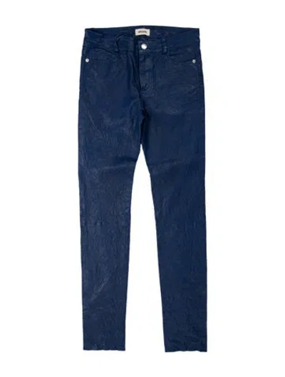 Pre-owned Zadig & Voltaire Lamb Leather Skinny Leg Pants In Blue