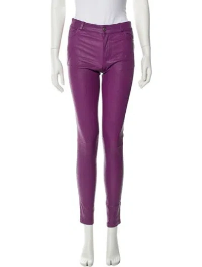 Pre-owned Zadig & Voltaire Lamb Leather Skinny Leg Pants In Purple