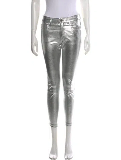 Pre-owned Zadig & Voltaire Lamb Leather Skinny Leg Pants In Silver