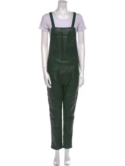 Pre-owned Zadig & Voltaire Lamb Leather Square Neckline Jumpsuit In Green