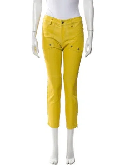 Pre-owned Zadig & Voltaire Lamb Leather Straight Leg Pants In Yellow