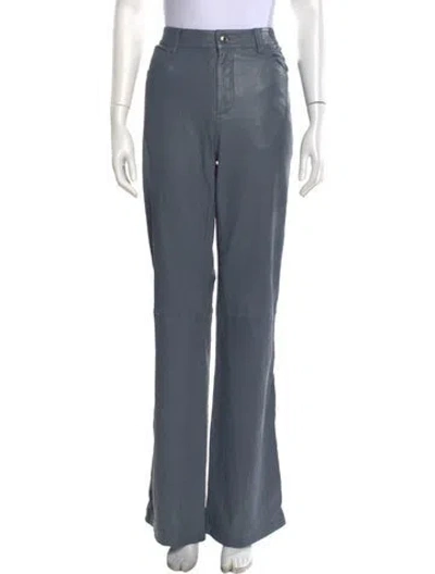 Pre-owned Zadig & Voltaire Lamb Leather Wide Leg Pants In Blue