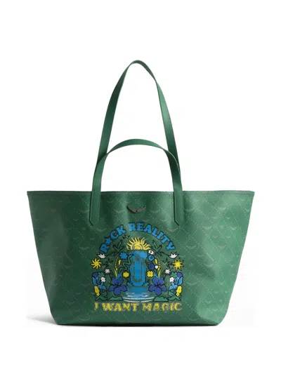 Zadig & Voltaire Large Monogram Tote Bag In Green