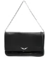 Zadig & Voltaire Womens Noir Rock Eternal Wing-embellished Suede Clutch In Black