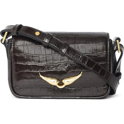 Zadig & Voltaire Le Zazi Croc Embossed Crossbody Bag In Brown