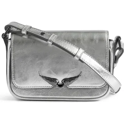Zadig & Voltaire Le Zazi Metallic Leather Crossbody Bag In Silver