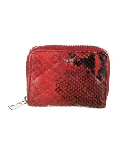 Pre-owned Zadig & Voltaire Leather Animal Print Compact Wallet In Red