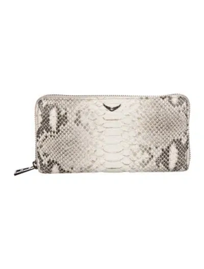 Pre-owned Zadig & Voltaire Leather Animal Print Continental Wallet In Grey