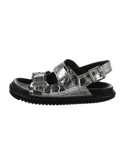 Pre-owned Zadig & Voltaire Leather Animal Print Slingback Sandals In Silver