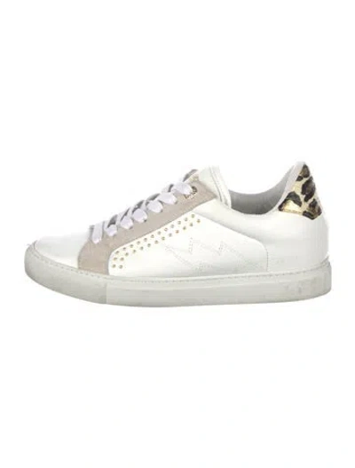 Pre-owned Zadig & Voltaire Leather Animal Print Sneakers In White