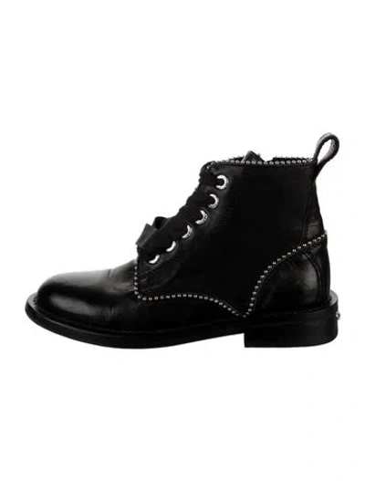 Pre-owned Zadig & Voltaire Leather Beaded Accents Lace-up Boots In Black