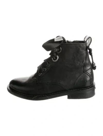 Pre-owned Zadig & Voltaire Leather Bow Accents Combat Boots In Black