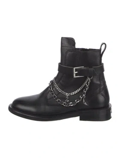 Pre-owned Zadig & Voltaire Leather Chain-link Accents Chelsea Boots In Black