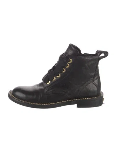 Pre-owned Zadig & Voltaire Leather Chain-link Accents Lace-up Boots In Black